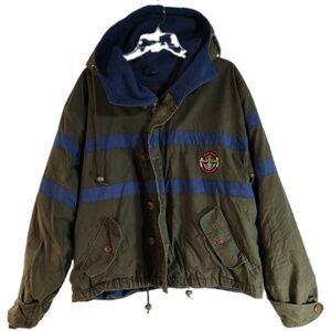 Vintage Outrigger Jacket Mens Large Zip Front Distressed Heavy Coat Green Hooded
